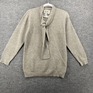 Vintage‎ Russ Lambswool Sweater Womens S Gray Neck Tie Pullover Preppy Old Money